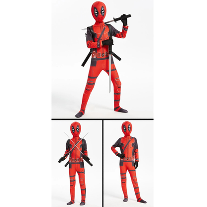 Kids Deadpool Superhero Costume Jumpsuit Accessories Suggested Height 126 to 135cm