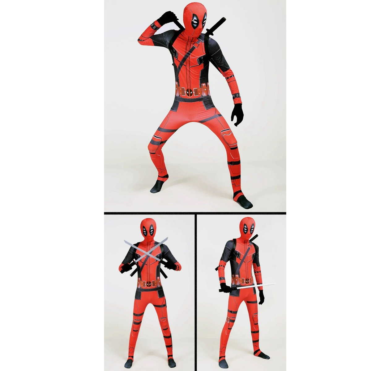 Kids Deadpool Superhero Costume Jumpsuit Accessories Suggested Height 126 to 135cm