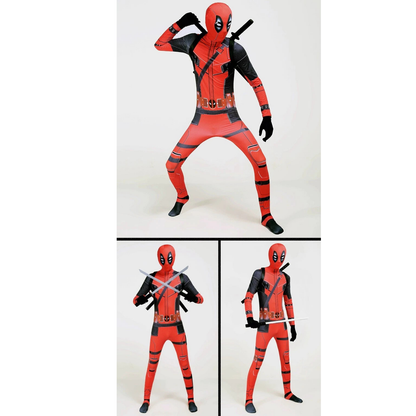 Kids Deadpool Superhero Costume Jumpsuit Accessories Suggested Height 126 to 135cm