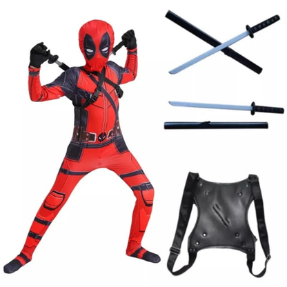 Kids Deadpool Superhero Costume Jumpsuit Accessories Suggested Height 126 to 135cm