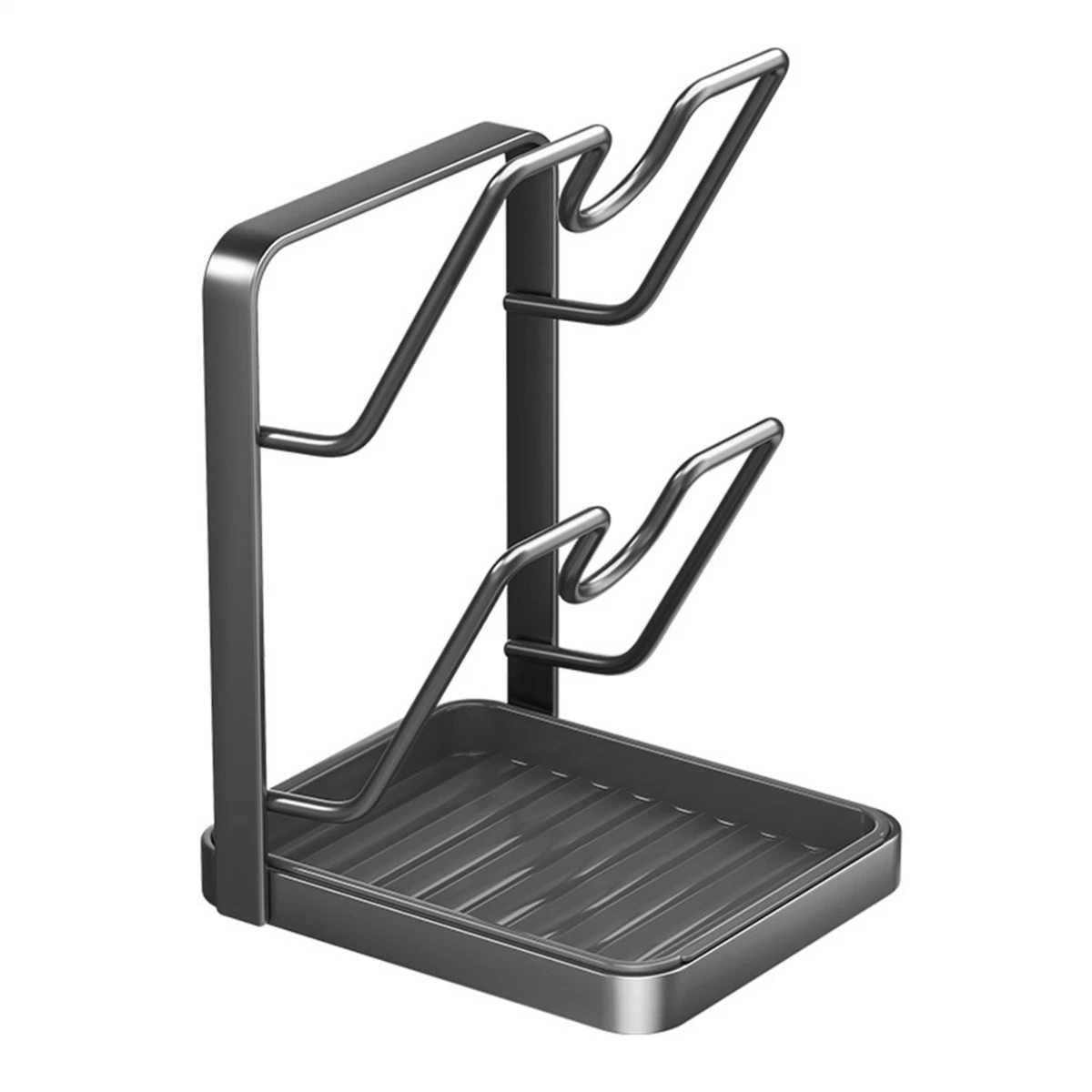 Grey Double Layer Kitchen Pot Lid Storage Rack Spoon Rest Holder Organiser