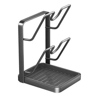 Grey Double Layer Kitchen Pot Lid Storage Rack Spoon Rest Holder Organiser