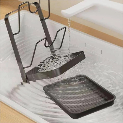 Grey Double Layer Kitchen Pot Lid Storage Rack Spoon Rest Holder Organiser