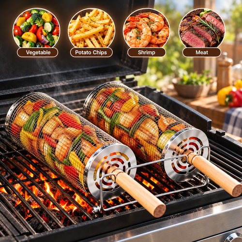 RollGrill™ Rolling BBQ Basket Set