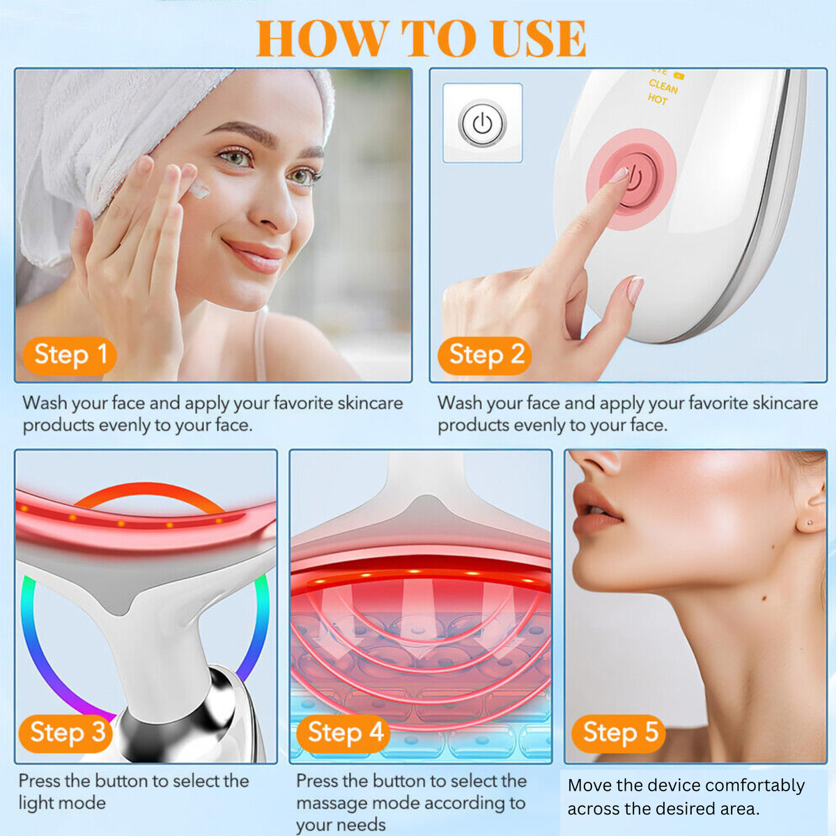 Portable Neck and Face Beauty Device with 7 Colour Modes