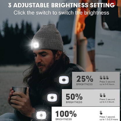 USB Rechargeable Winter Autumn Warm LED Light Knitted Beanie Hat Wireless