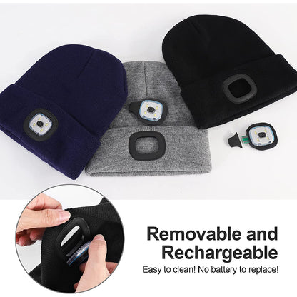 USB Rechargeable Winter Autumn Warm LED Light Knitted Beanie Hat Wireless