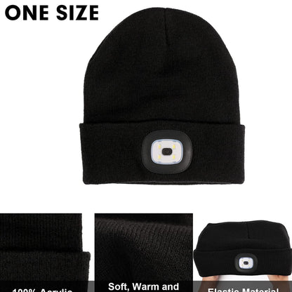 USB Rechargeable Winter Autumn Warm LED Light Knitted Beanie Hat Wireless