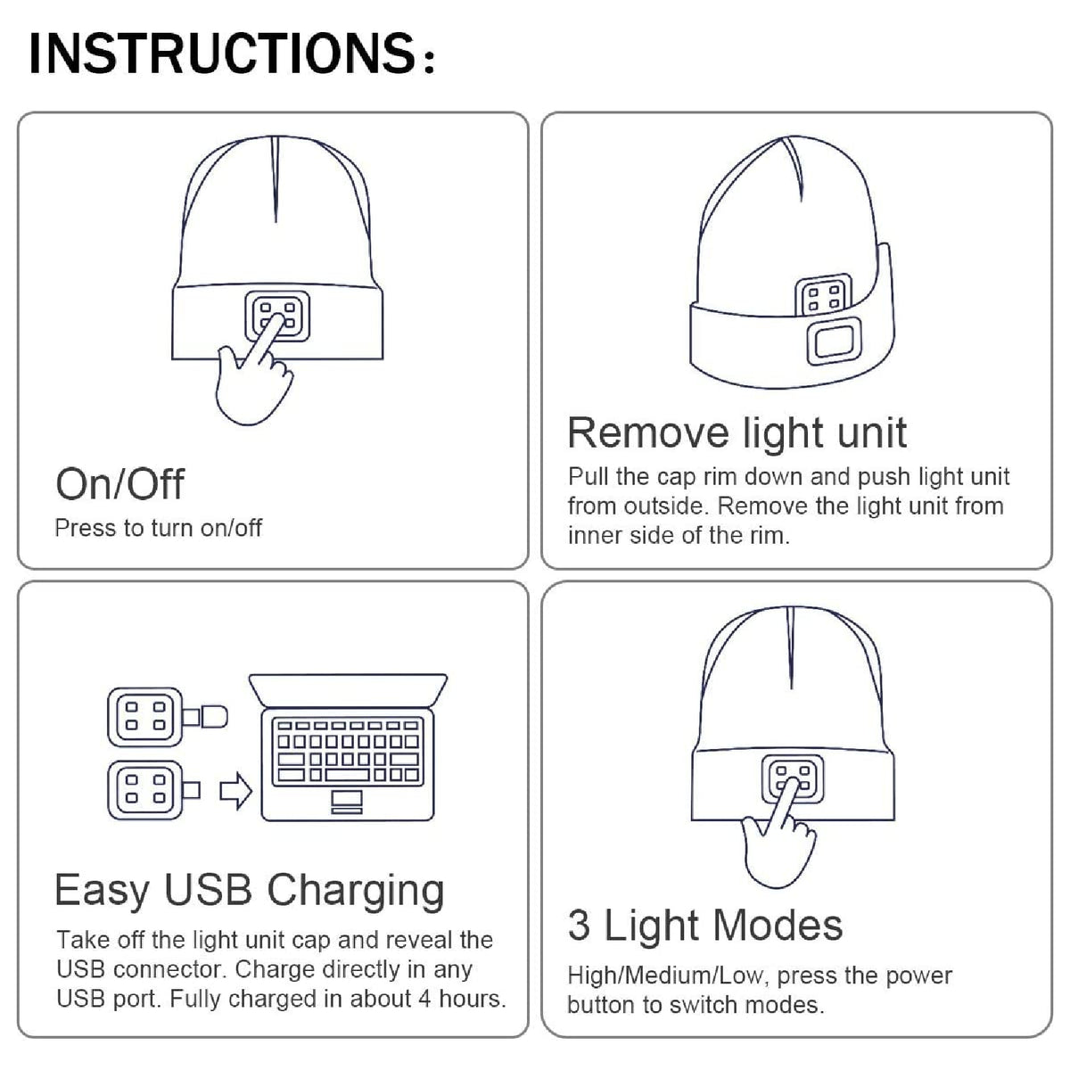 USB Rechargeable Winter Autumn Warm LED Light Knitted Beanie Hat Wireless