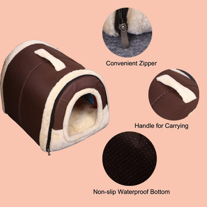 Pet Dog House Kennel Soft Puppy Cat Cave Beds Doggy Warm Cushion Brown L