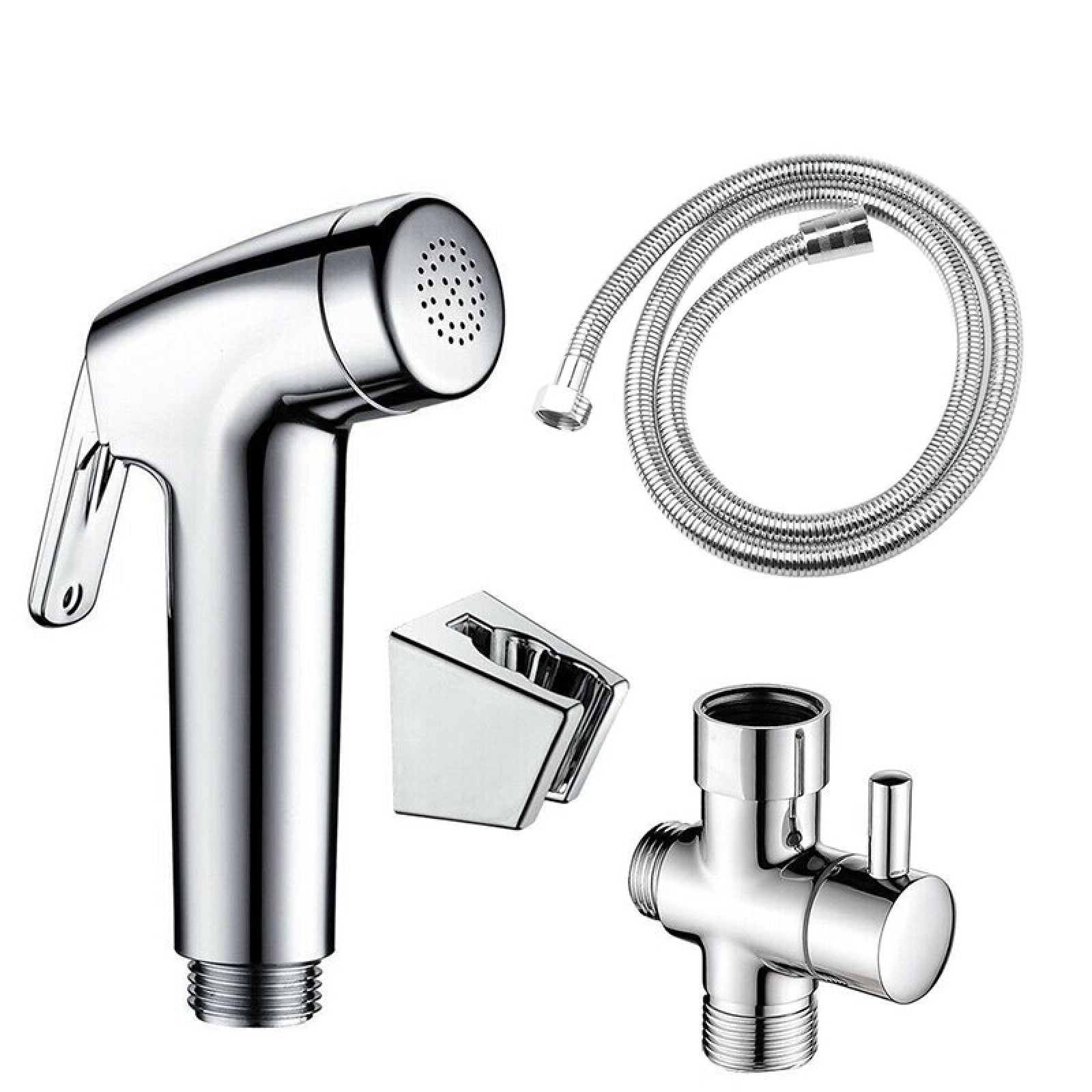 Douche Bidet Sprayer Shower Head Hose Shattaf Toilet Spray Kit Silver 4 Pieces
