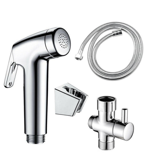 Douche Bidet Sprayer Shower Head Hose Shattaf Toilet Spray Kit Silver 4 Pieces