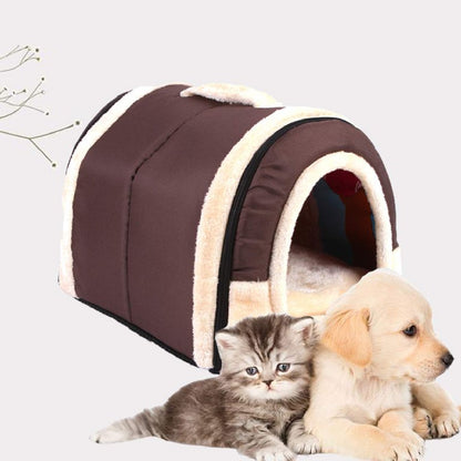 Pet Dog House Kennel Soft Puppy Cat Cave Beds Doggy Warm Cushion Brown L