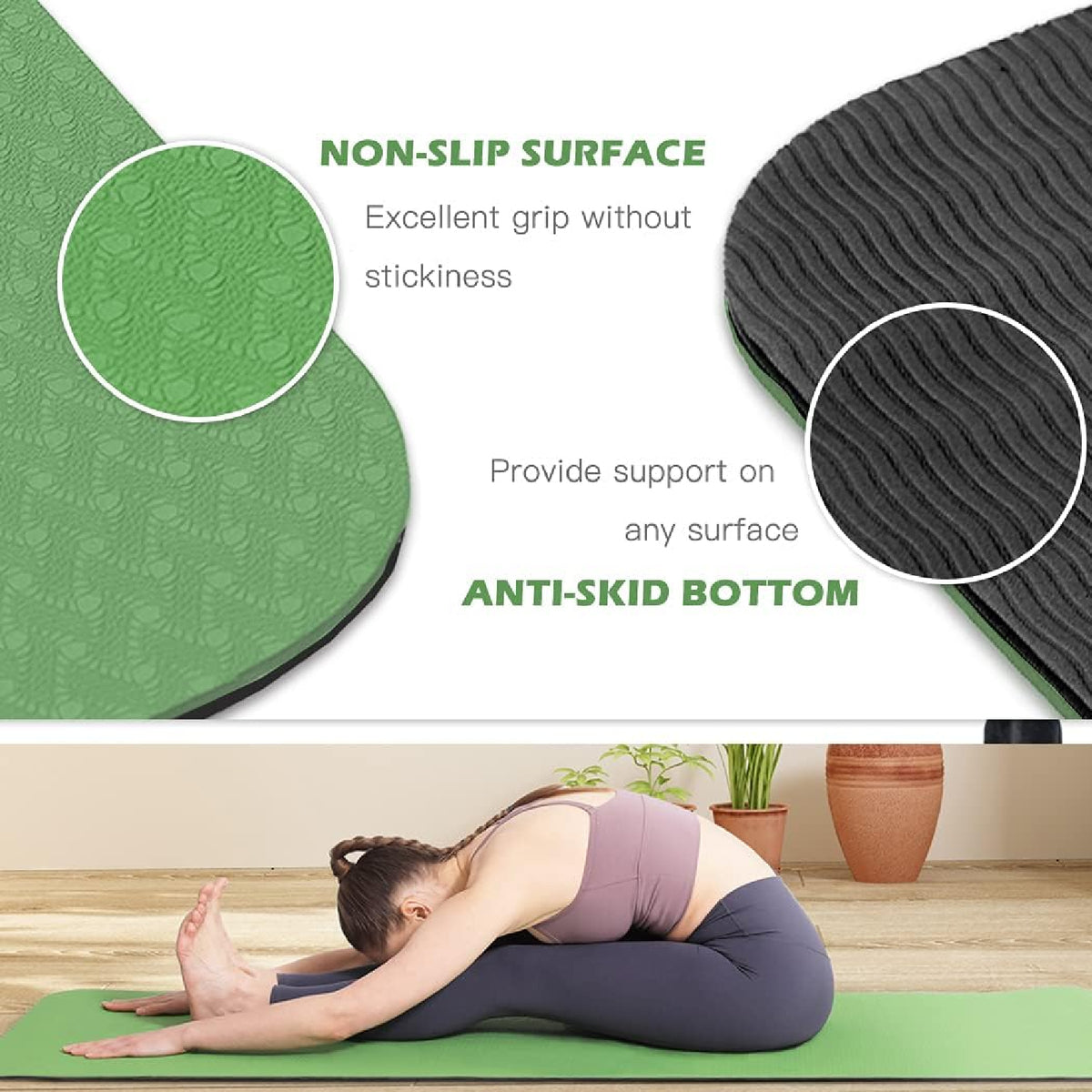 Yoga Mat Pad Exercise Fitness Pilates Non Slip Dual Layer Eco Friendly Mat Black