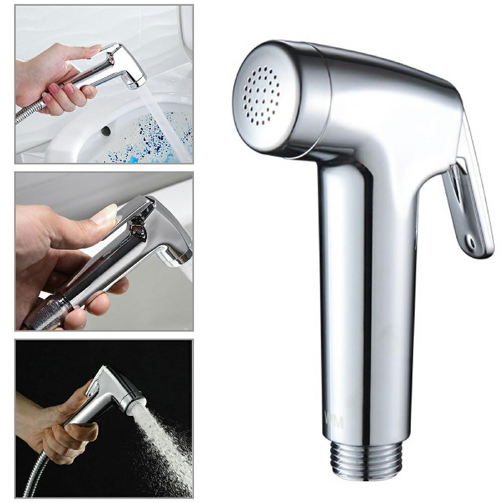 Douche Bidet Sprayer Shower Head Hose Shattaf Toilet Spray Kit Silver 4 Pieces