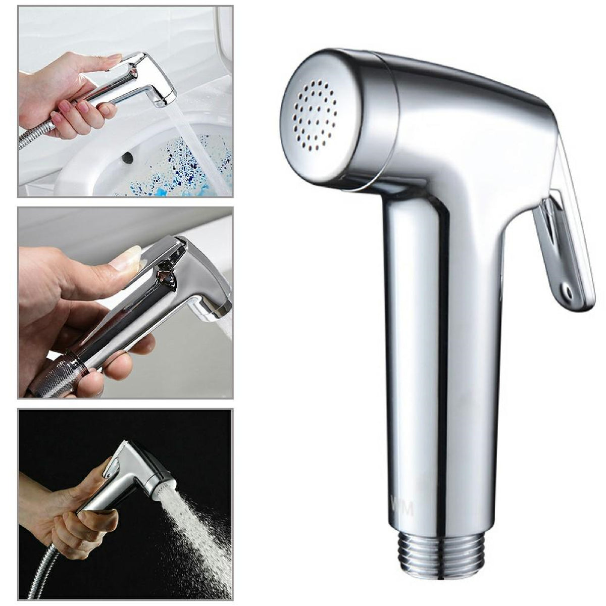 Douche Bidet Sprayer Shower Head Hose Shattaf Toilet Spray Kit Silver 4 Pieces