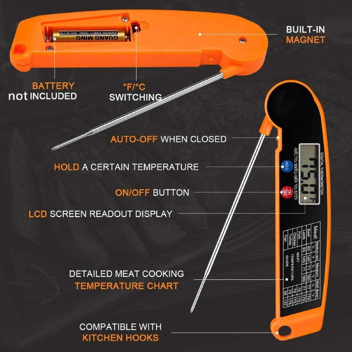 Digital Kitchen Food Thermometer Foldable Meat Cooking BBQ Temperature Probe