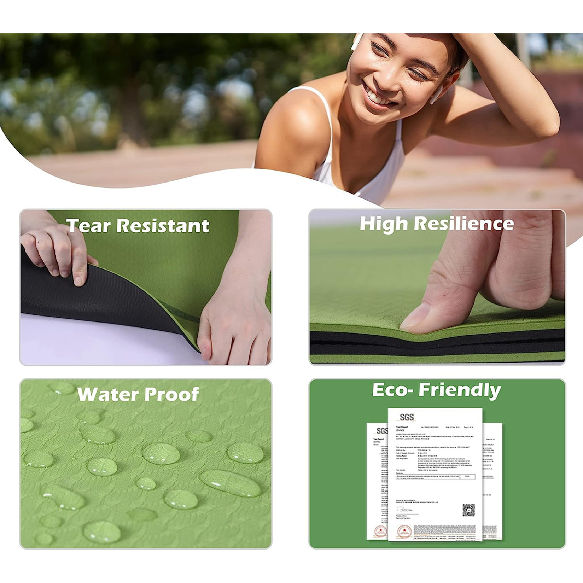 Yoga Mat Pad Exercise Fitness Pilates Non Slip Dual Layer Eco Friendly Mat Black