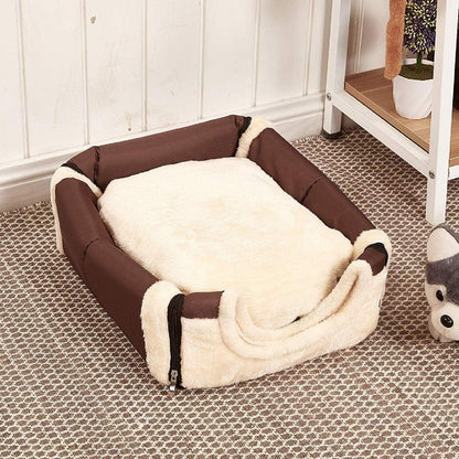 Pet Dog House Kennel Soft Puppy Cat Cave Beds Doggy Warm Cushion Brown L
