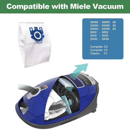 Vacuum Cleaner Bags 12 Pieces Miele FJM Hyclean 3D GN C2 C3 S2 S5 S8 S5211 S5210