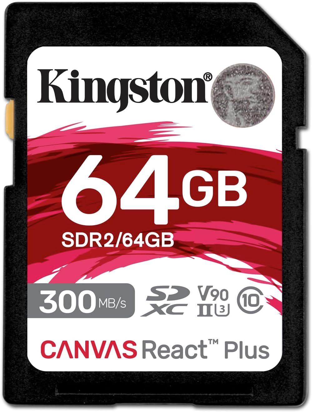 SD Memory Card Kingston 64GB V90 UHS-II Canvas React Plus SD 8K/3D/VR Cameras