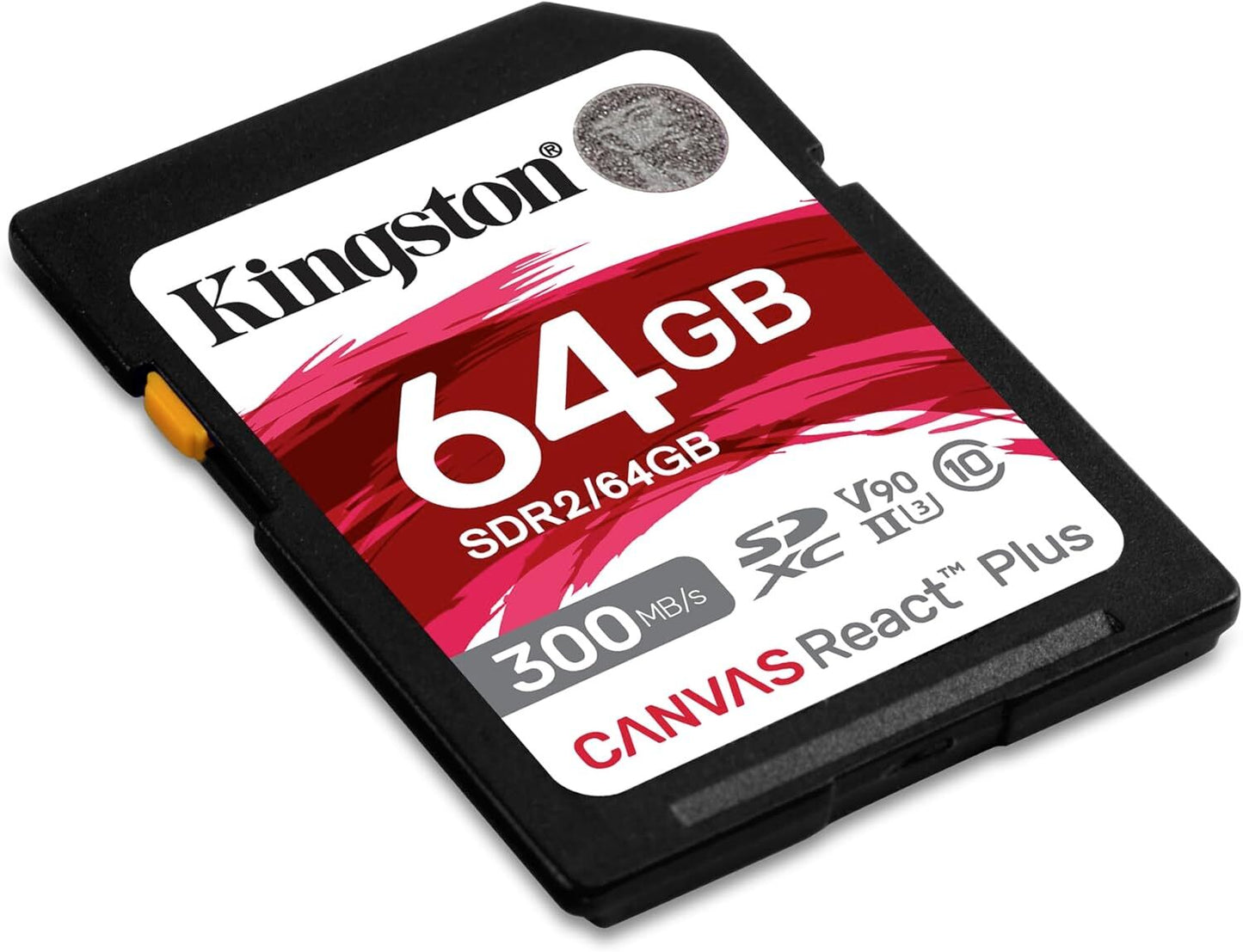SD Memory Card Kingston 64GB V90 UHS-II Canvas React Plus SD 8K/3D/VR Cameras