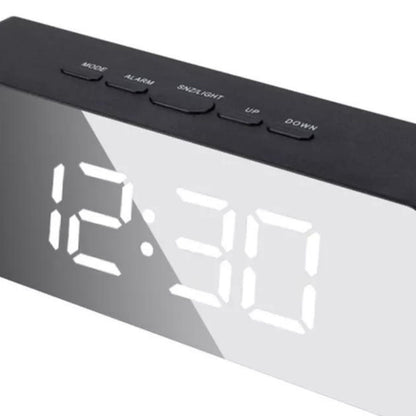 Black LED Digital Alarm Clock Snooze Temperature Time USB Battery