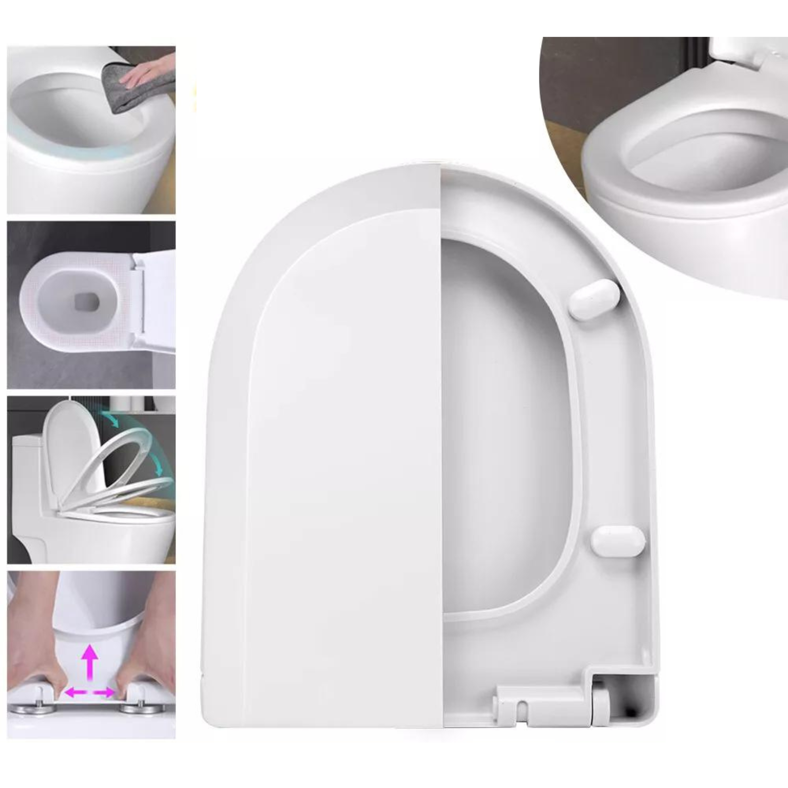 U Type Soft Close Luxury Thick Toilet Seat White Heavy Duty Quick
