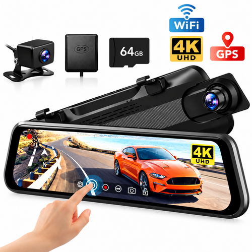 Dash Cam Front and Rear for Car WOLFBOX G930 4K 10" Rear View Mirror Camera