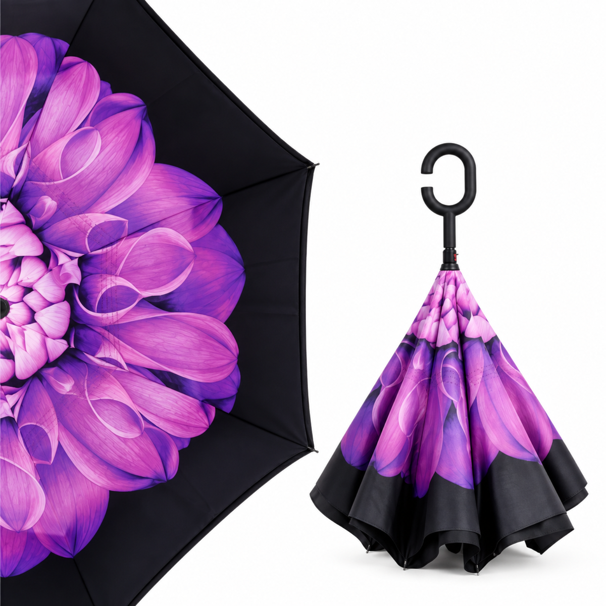 Windproof Double Layer Umbrella Reverse C-handle Upside Down Inverted Blossom