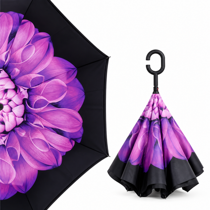 Windproof Double Layer Umbrella Reverse C-handle Upside Down Inverted Blossom