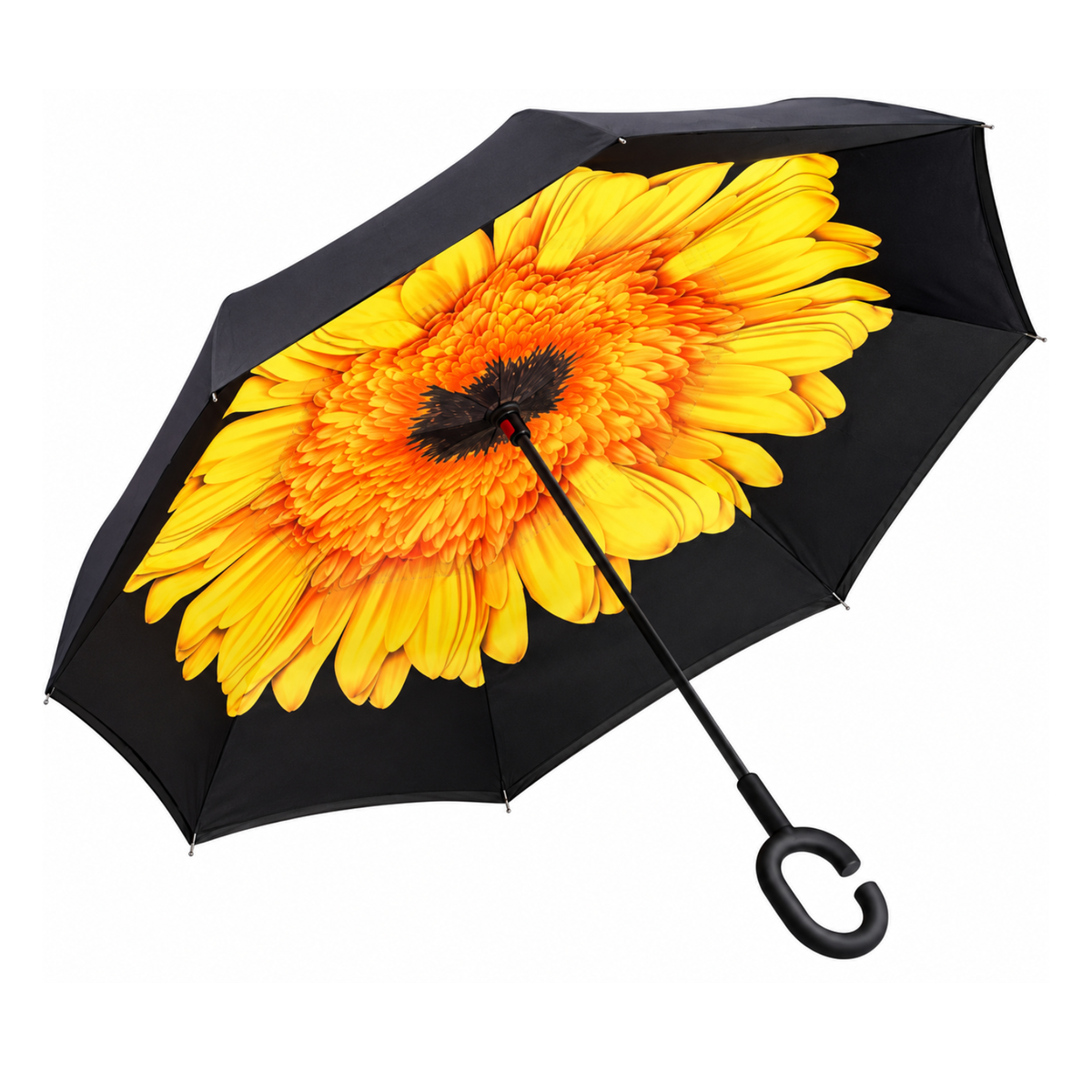 Windproof Double Layer Umbrella Reverse C-handle Upside Down Inverted Sunflower