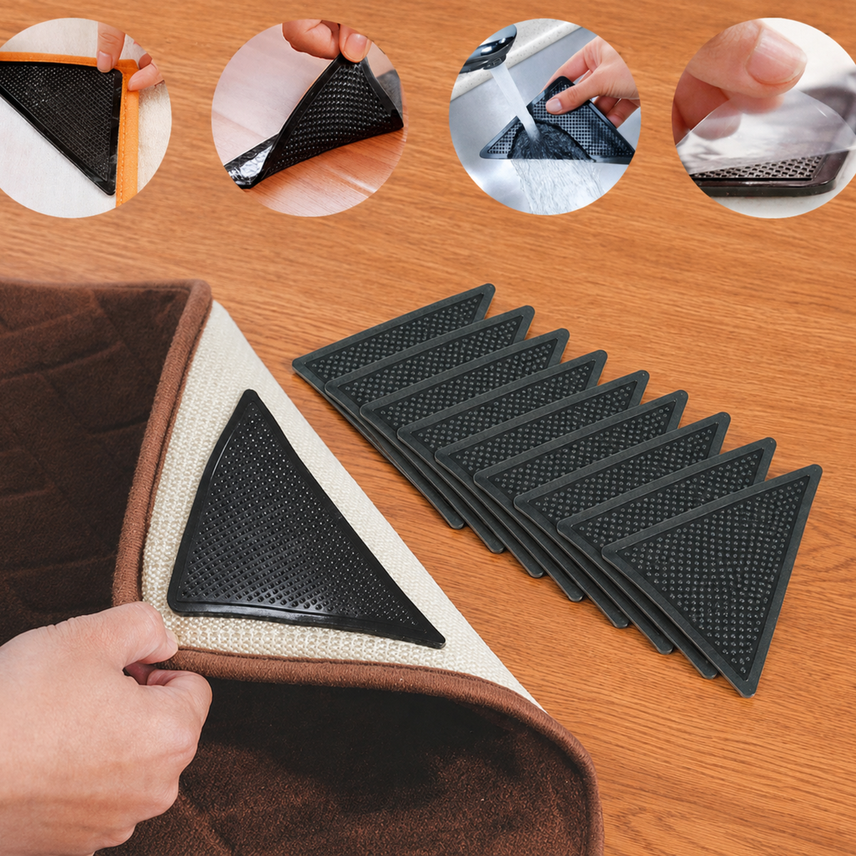 8 Pack Reusable Non Slip Rug Grippers Anti Skid Washable Grip