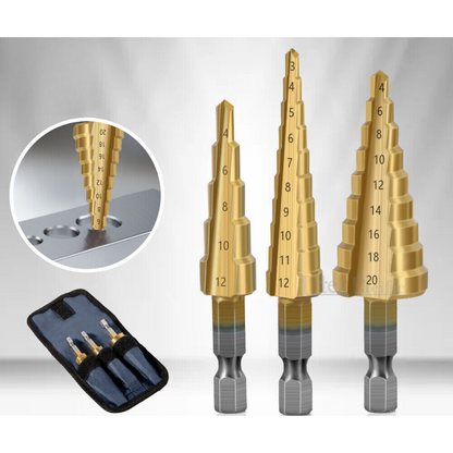 Step Cone Drill 3X Large HSS Steel Titanium Bit Set Hole Cutter  3/12mm 4-12/20m