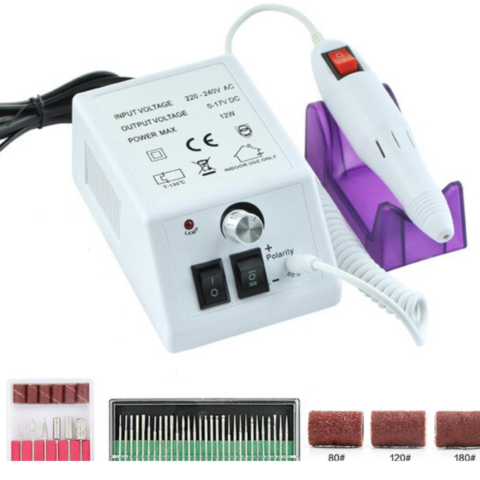 Acrylic Pedicure Manicure Tool Sanding File Bits Electric Nail Drill Machine Kit