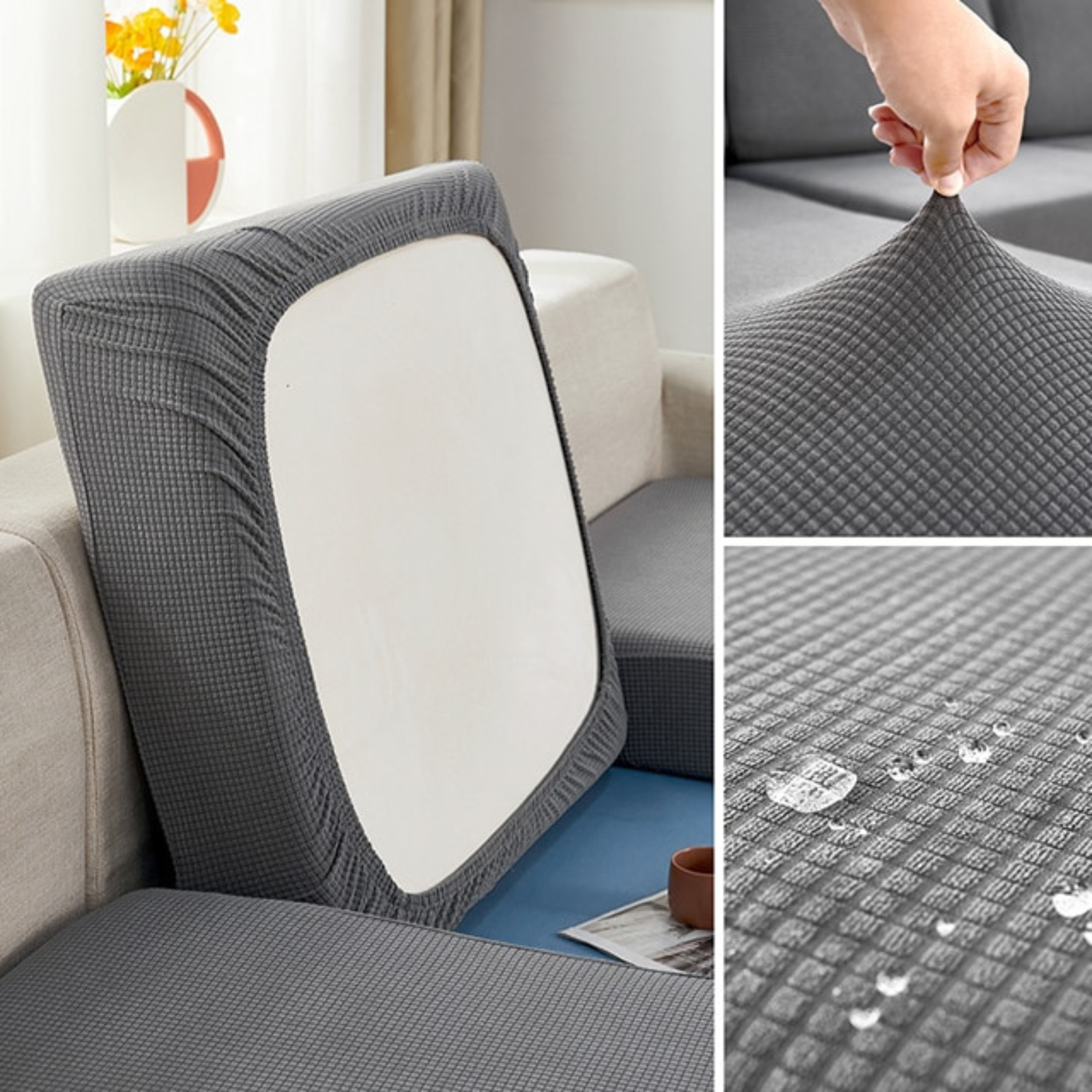 2 Seater Stretch Lounge Slipcover Sofa Cushion Protector Cover Light Grey