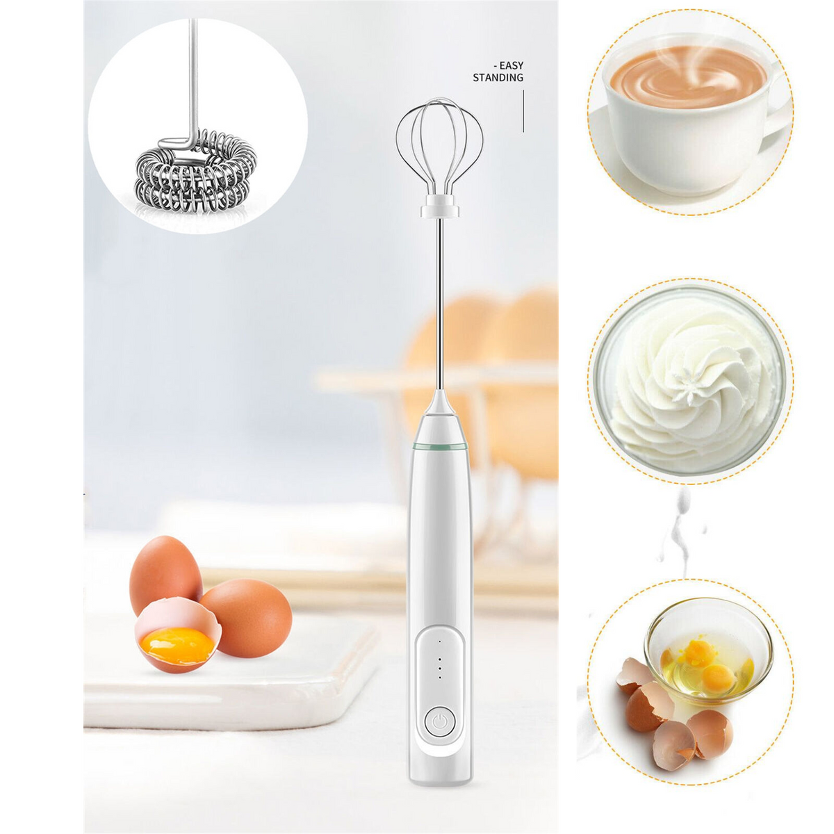 Coffee Milk Frother Electric Egg Beater USB Rechargeable Foamer Mixer Tool White