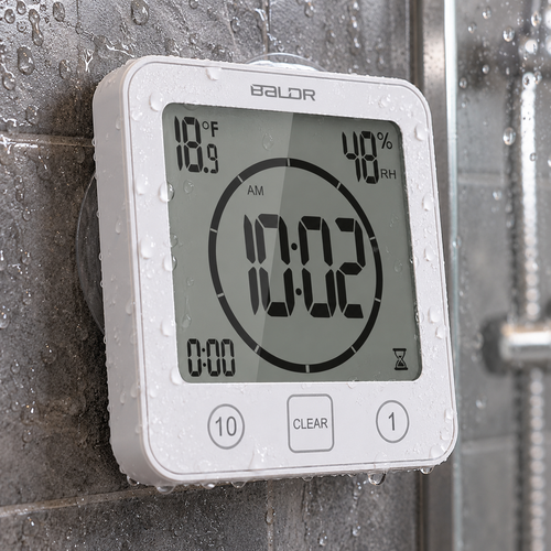 Shower Clock Timer Waterproof Digital Timer Temperature Meter Alarm White