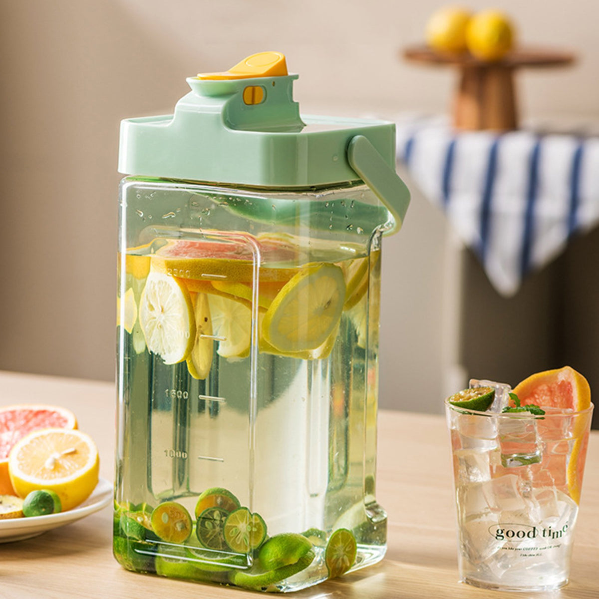 Cold Water Kettle Jug Large Capacity Beverage Dispenser Home Use Mug Green 3.5L