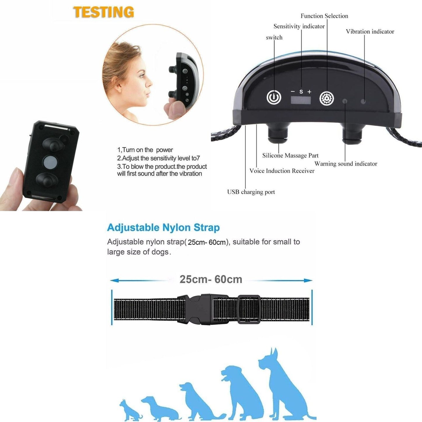 Auto Anti Bark Dog Collar Rechargeable Stop Barking Non-Shock Waterproof