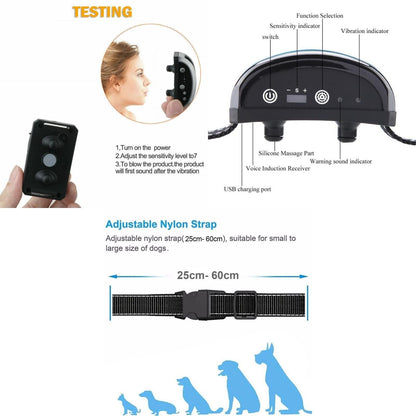 Auto Anti Bark Dog Collar Rechargeable Stop Barking Non-Shock Waterproof