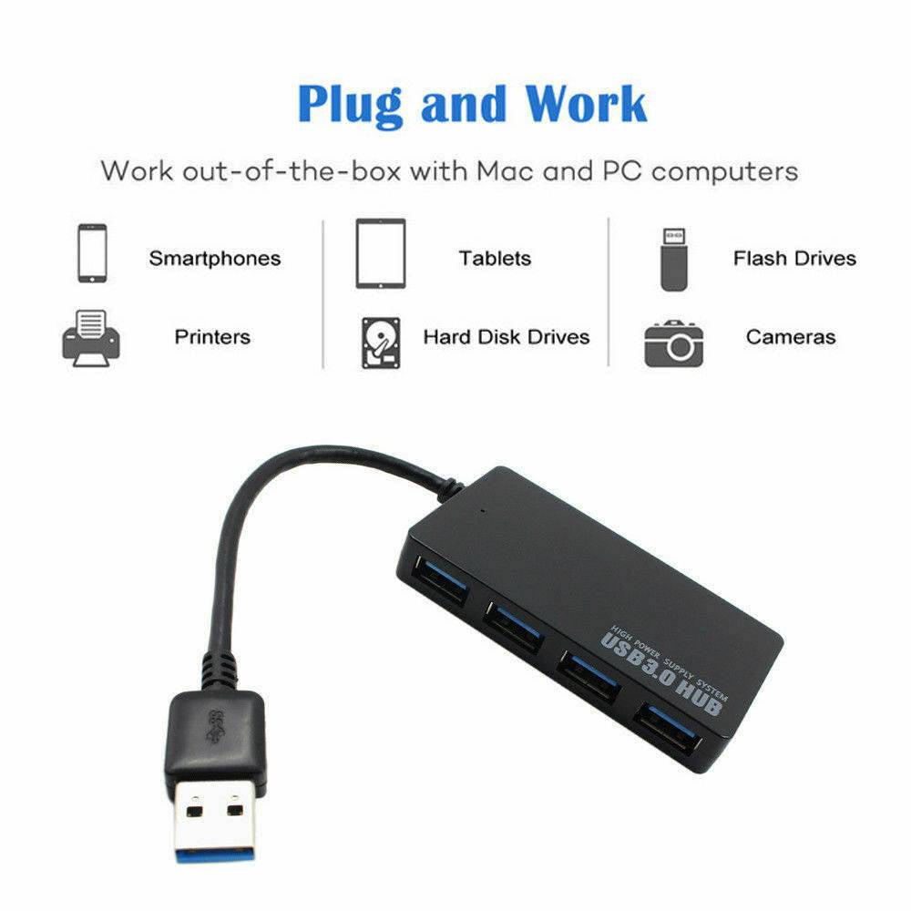 High Speed Smart Compact 4 Port USB 3.0 Hub Multi Expansion Splitter Slim