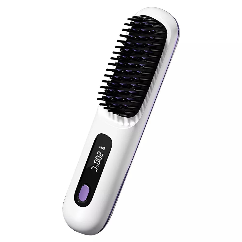 Hot Comb Brush Salon at Home 20s Fast Heating Cordless Hair Straightener White