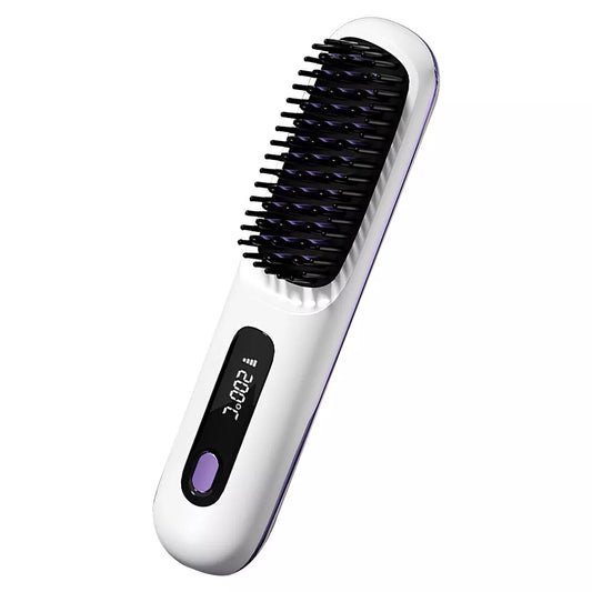 Hot Comb Brush Salon at Home 20s Fast Heating Cordless Hair Straightener White