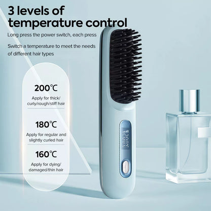 Hot Comb Brush Salon at Home 20s Fast Heating Cordless Hair Straightener Blue