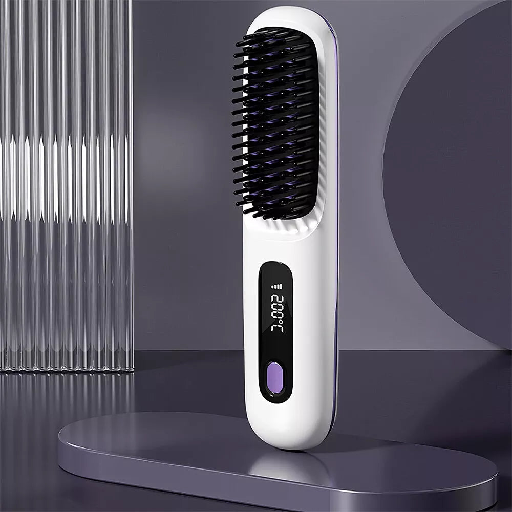 Hot Comb Brush Salon at Home 20s Fast Heating Cordless Hair Straightener White