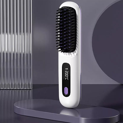 Hot Comb Brush Salon at Home 20s Fast Heating Cordless Hair Straightener White