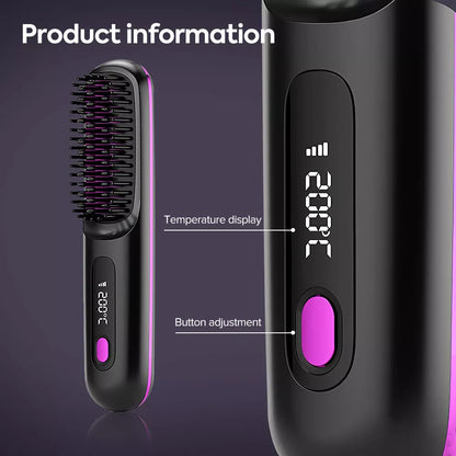 Hot Comb Brush Salon at Home 20s Fast Heating Cordless Hair Straightener Black