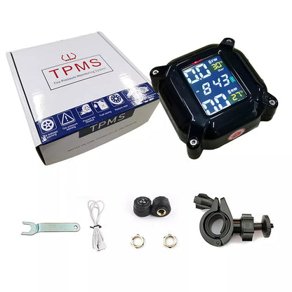 Tire Pressure Monitor System Wireless Motorcycle TPMS 2 External Sensors
