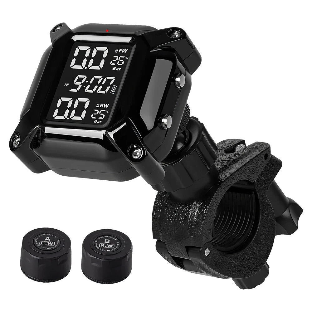 Tire Pressure Monitor System Wireless Motorcycle TPMS 2 External Sensors